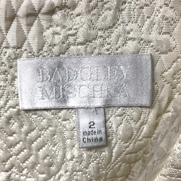 Badgley Mischka Cream Cap Sleeve Brocade Dress - Picture 7 of 8